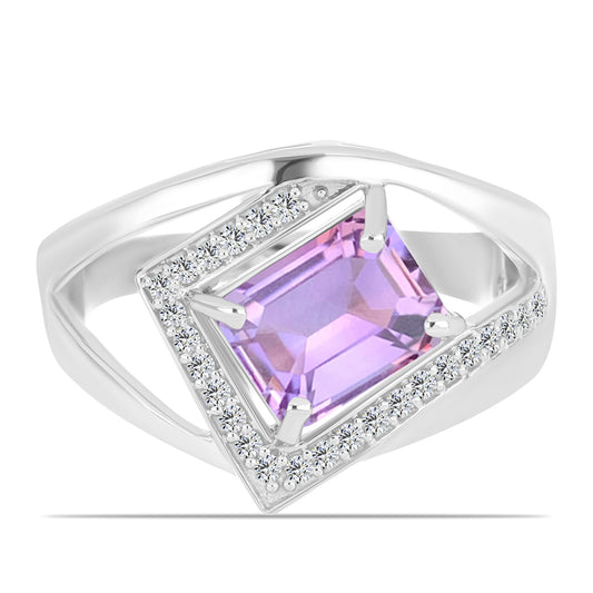 Silberring mit Rose De France Amethyst und weißem Topas