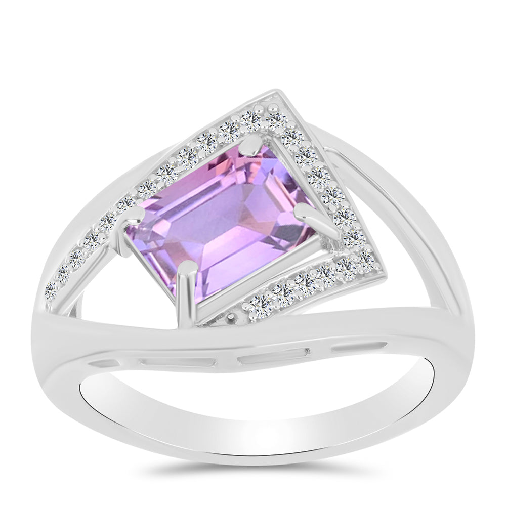 Silberring mit Rose De France Amethyst und weißem Topas 3 