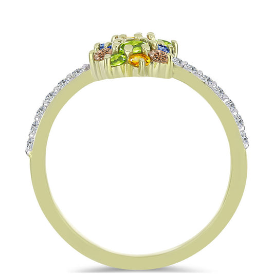 Goldplattierter Silberring mit regenbogenfarbenem Rosebery Saphir und weißem Topas