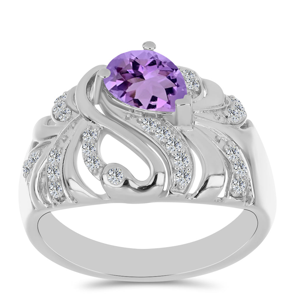 Silberring mit Rose De France Amethyst und weißem Topas