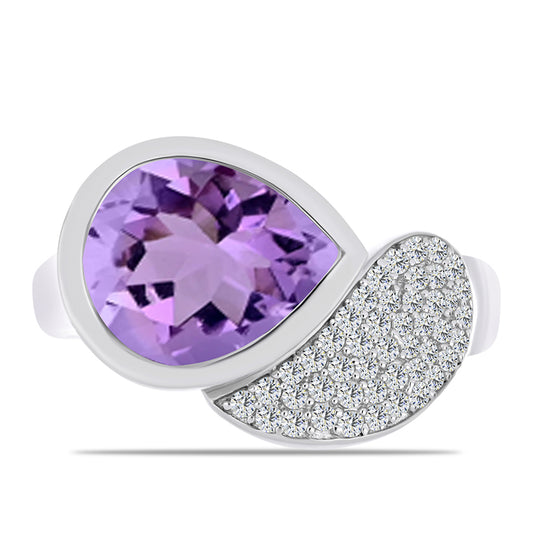 Silberring mit Rose De France Amethyst und weißem Topas