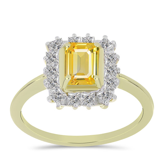 Goldplattierter Silberring mit gelbem Rosebery Saphir und weißem Topas