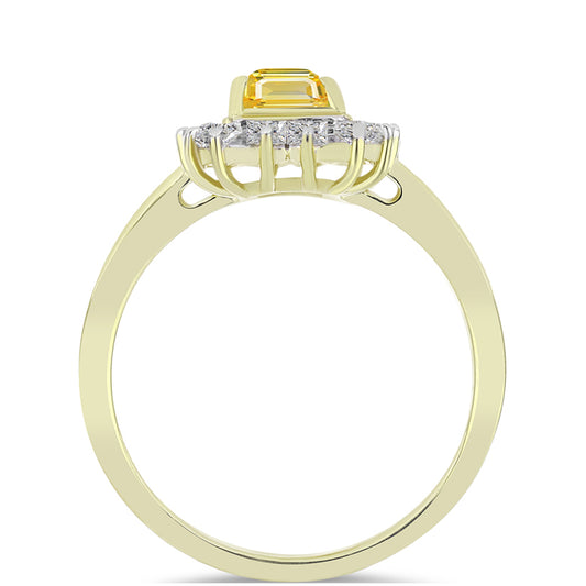 Goldplattierter Silberring mit gelbem Rosebery Saphir und weißem Topas
