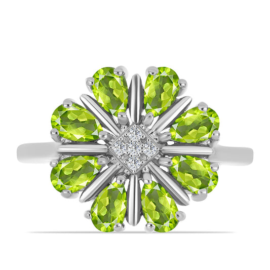 Silberring mit Peridot aus Changbai und weißem Topas