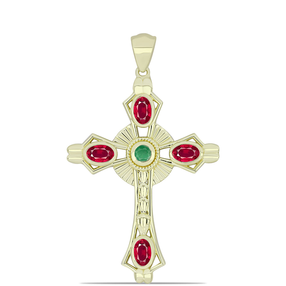 Goldplattierter Silberanhänger mit Rubin aus Madagaskar und brasilianischem Smaragd 1 