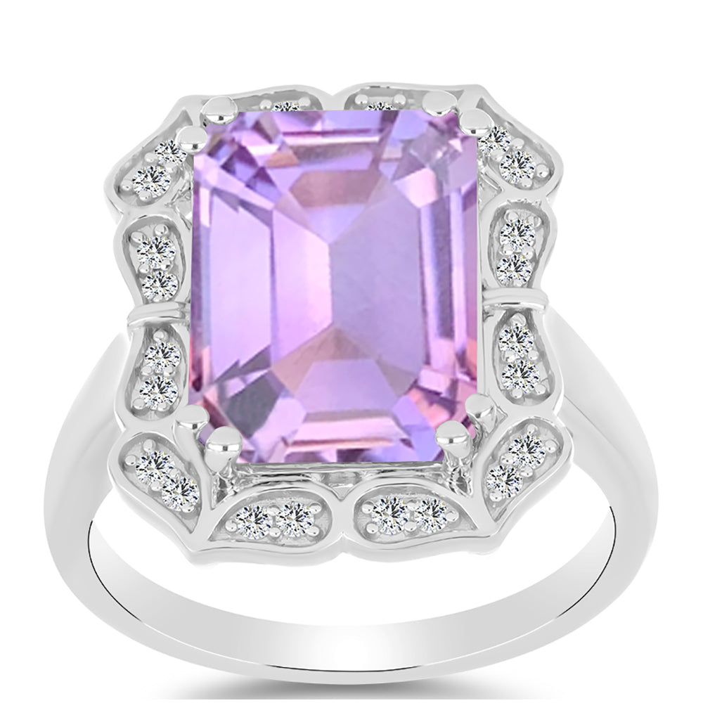 Silberring mit Rose De France Amethyst und weißem Topas 3 