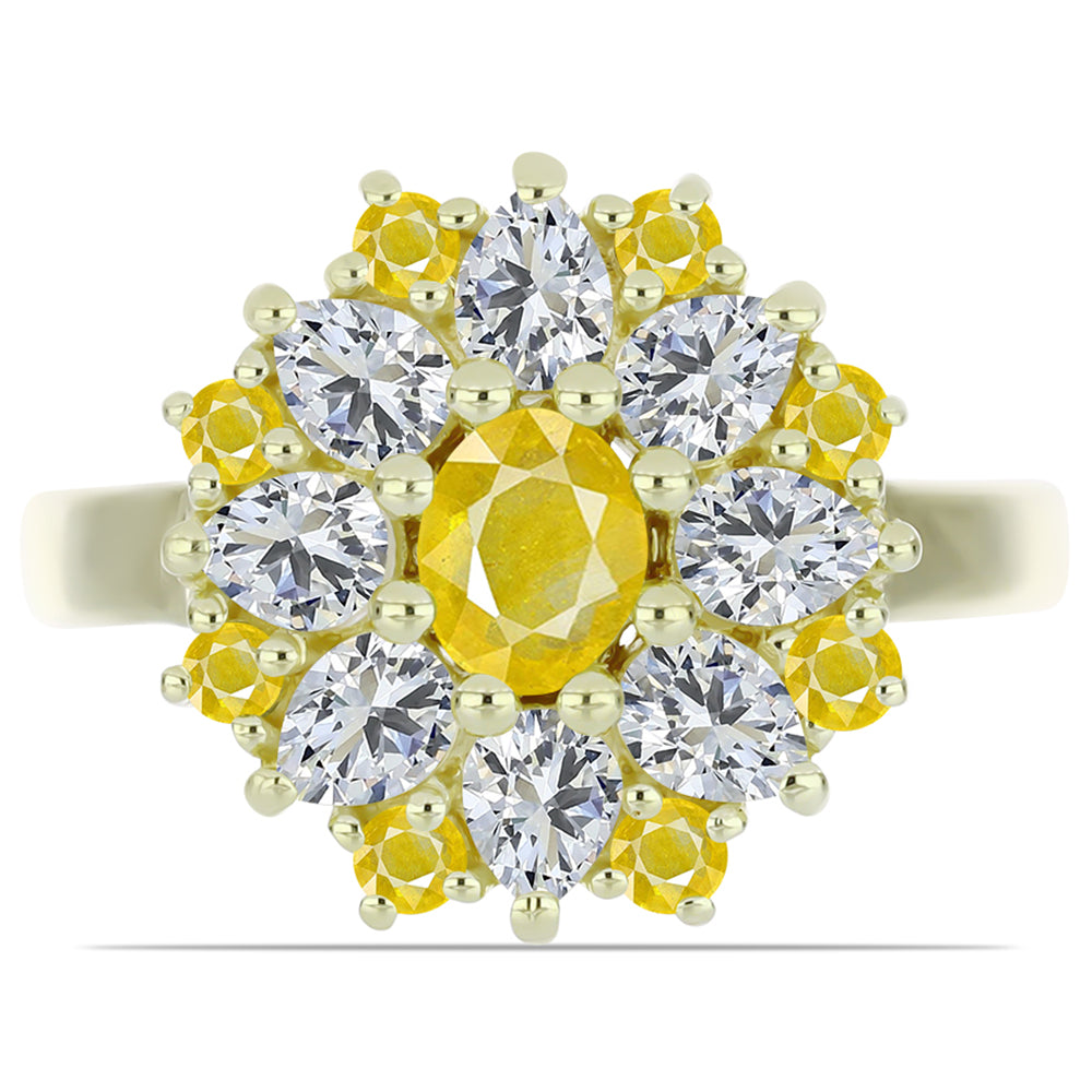 Goldplattierter Silberring mit gelbem Rosebery Saphir und weißem Topas