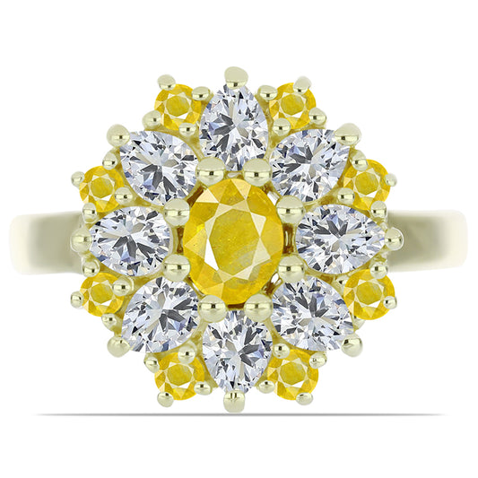 Goldplattierter Silberring mit gelbem Rosebery Saphir und weißem Topas