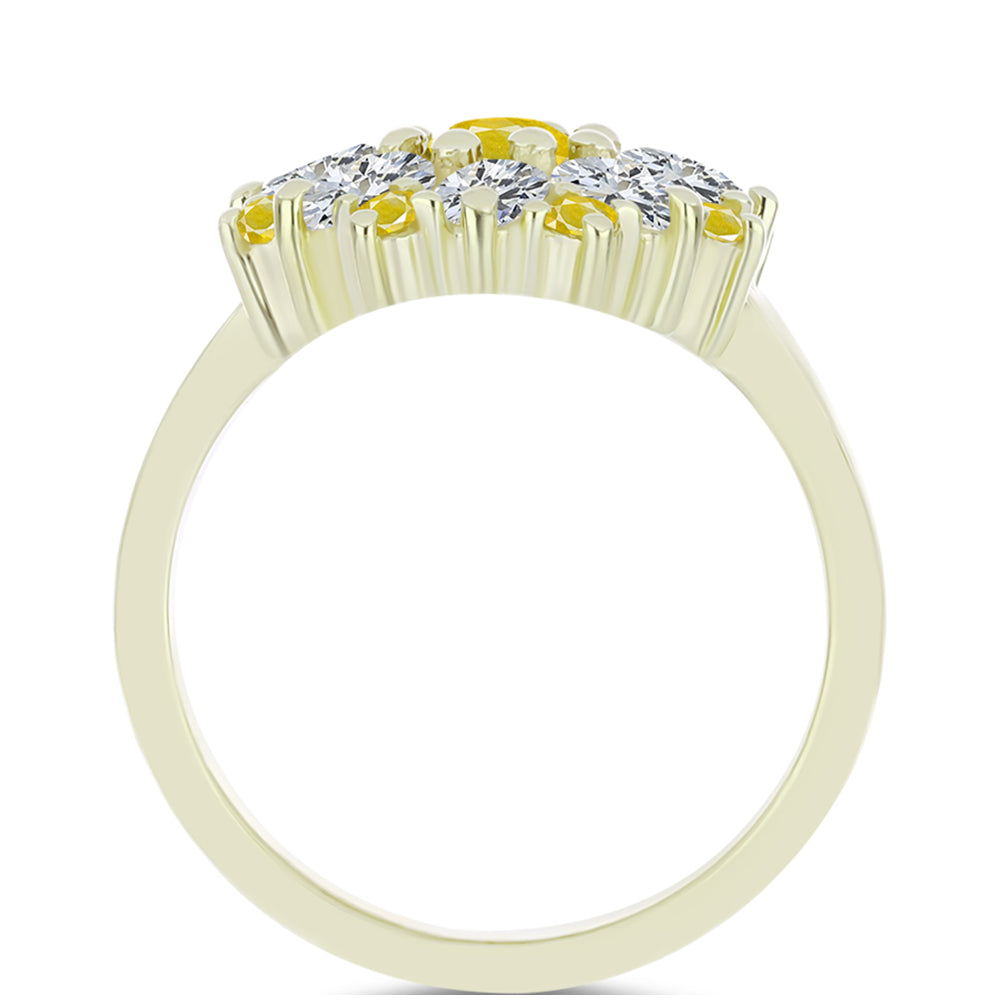Goldplattierter Silberring mit gelbem Rosebery Saphir und weißem Topas