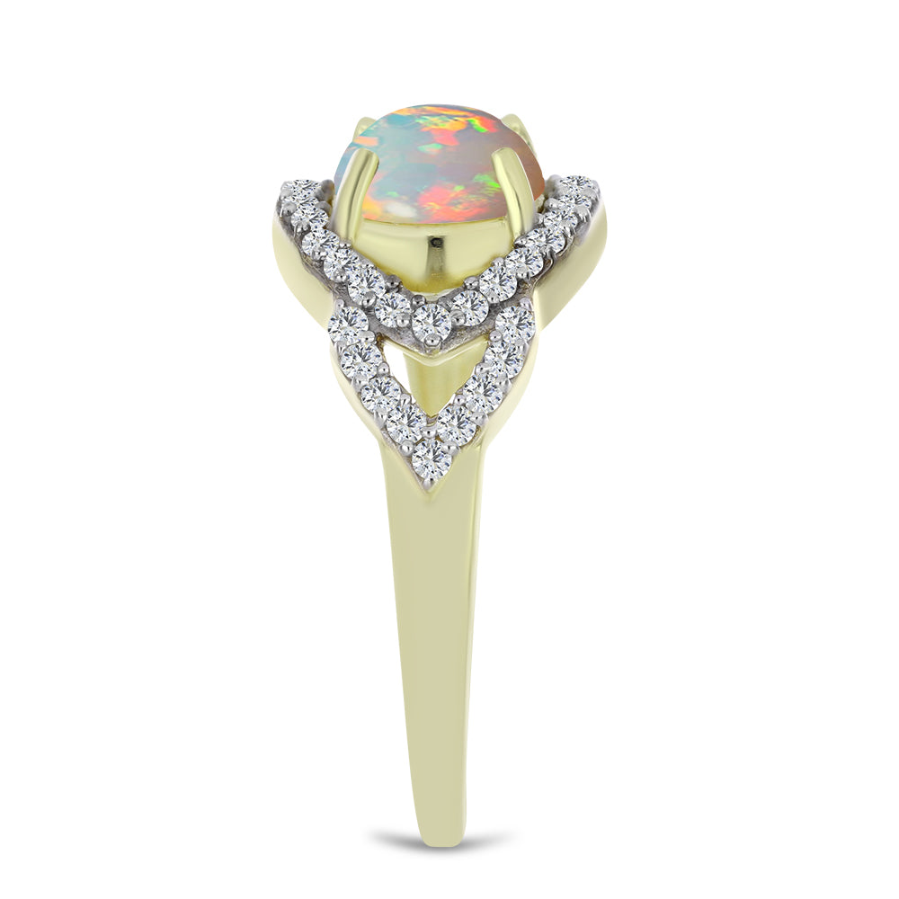 Goldplattierter Silberring mit äthiopischem Opal aus Lega Dembi und weißem Topas 4 