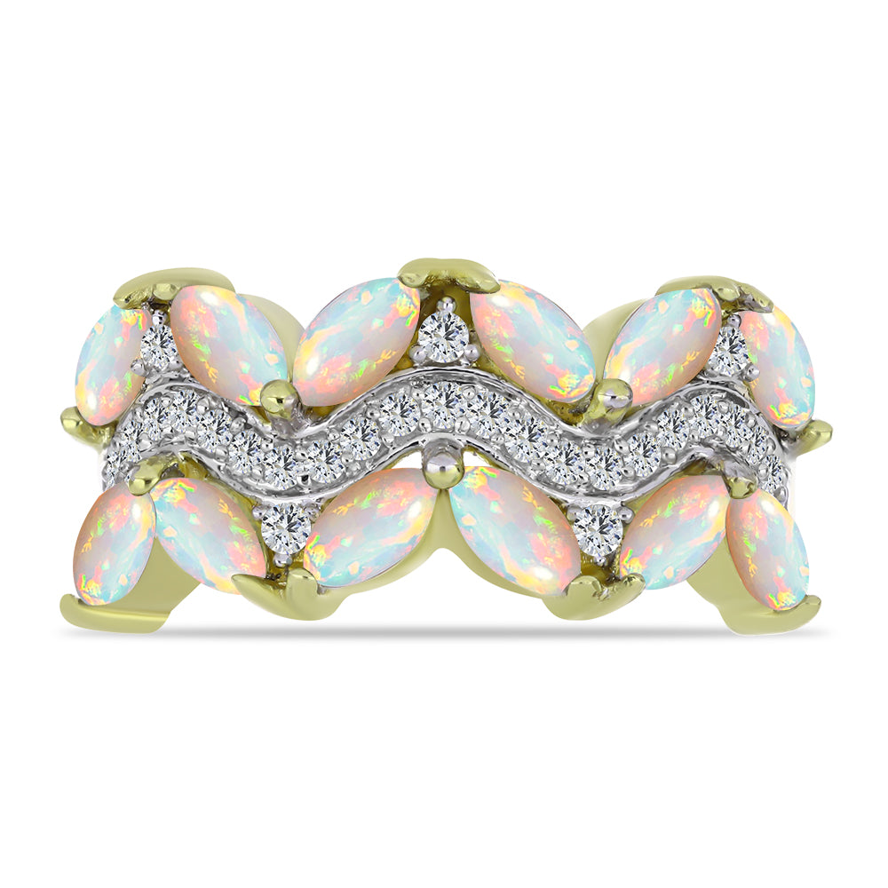 Goldplattierter Silberring mit äthiopischem Opal aus Lega Dembi und weißem Topas 2 