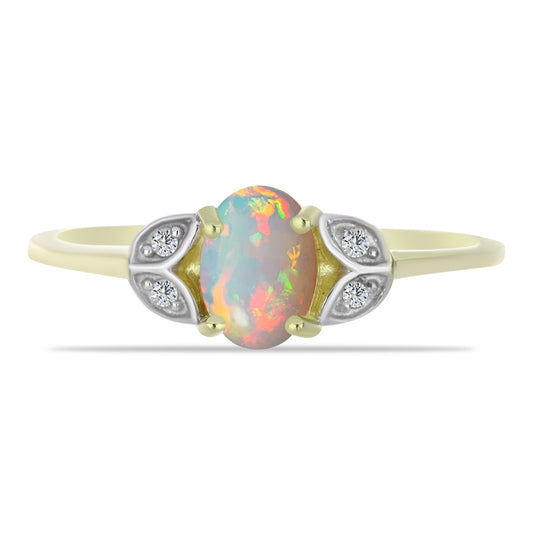 Goldplattierter Silberring mit äthiopischem Opal aus Lega Dembi und weißem Topas