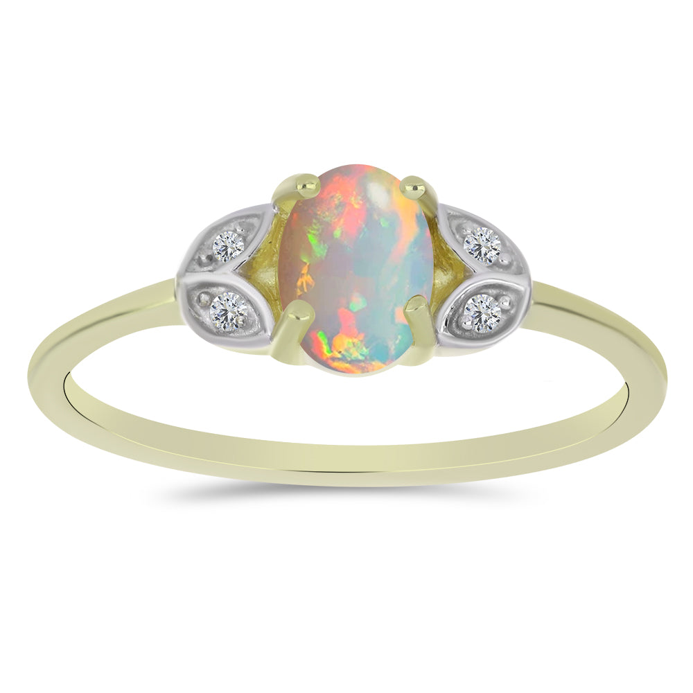 Goldplattierter Silberring mit äthiopischem Opal aus Lega Dembi und weißem Topas 1 