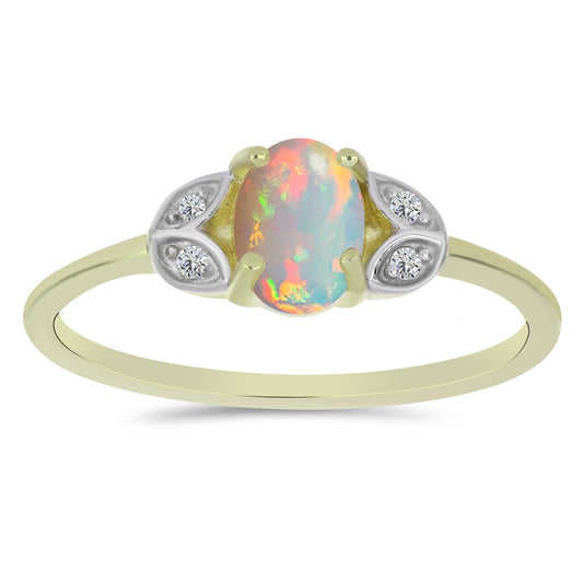 Goldplattierter Silberring mit äthiopischem Opal aus Lega Dembi und weißem Topas