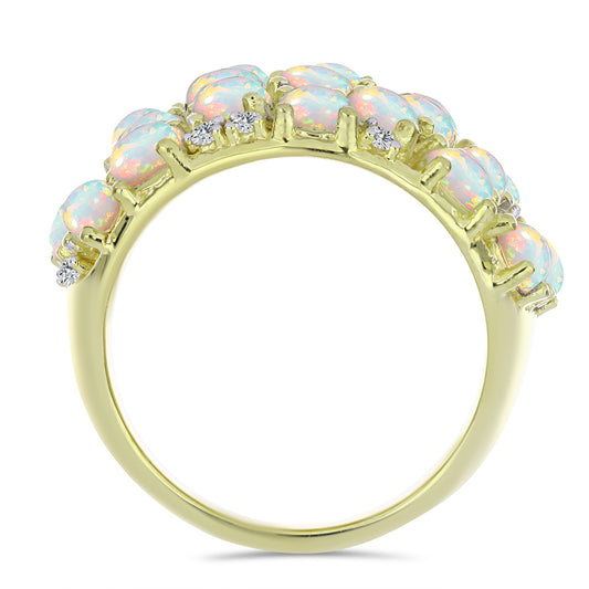 Goldplattierter Silberring mit äthiopischem Opal aus Lega Dembi und weißem Topas