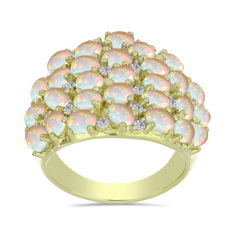 Goldplattierter Silberring mit äthiopischem Opal aus Lega Dembi und weißem Topas 3 