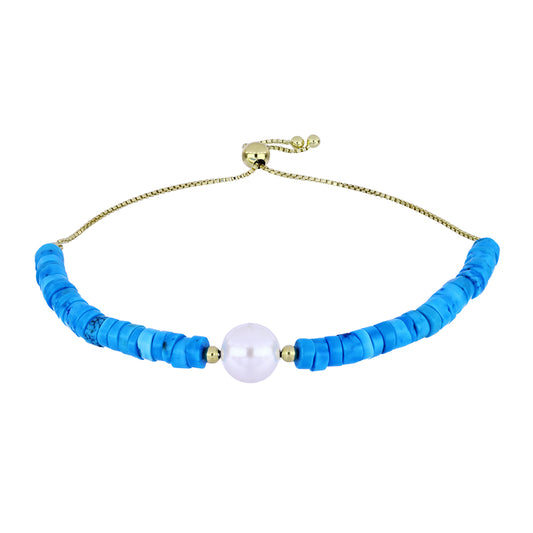 Goldplattiertes Silberarmband mit Dornröschen Türkis und weißer Süßwasserperle