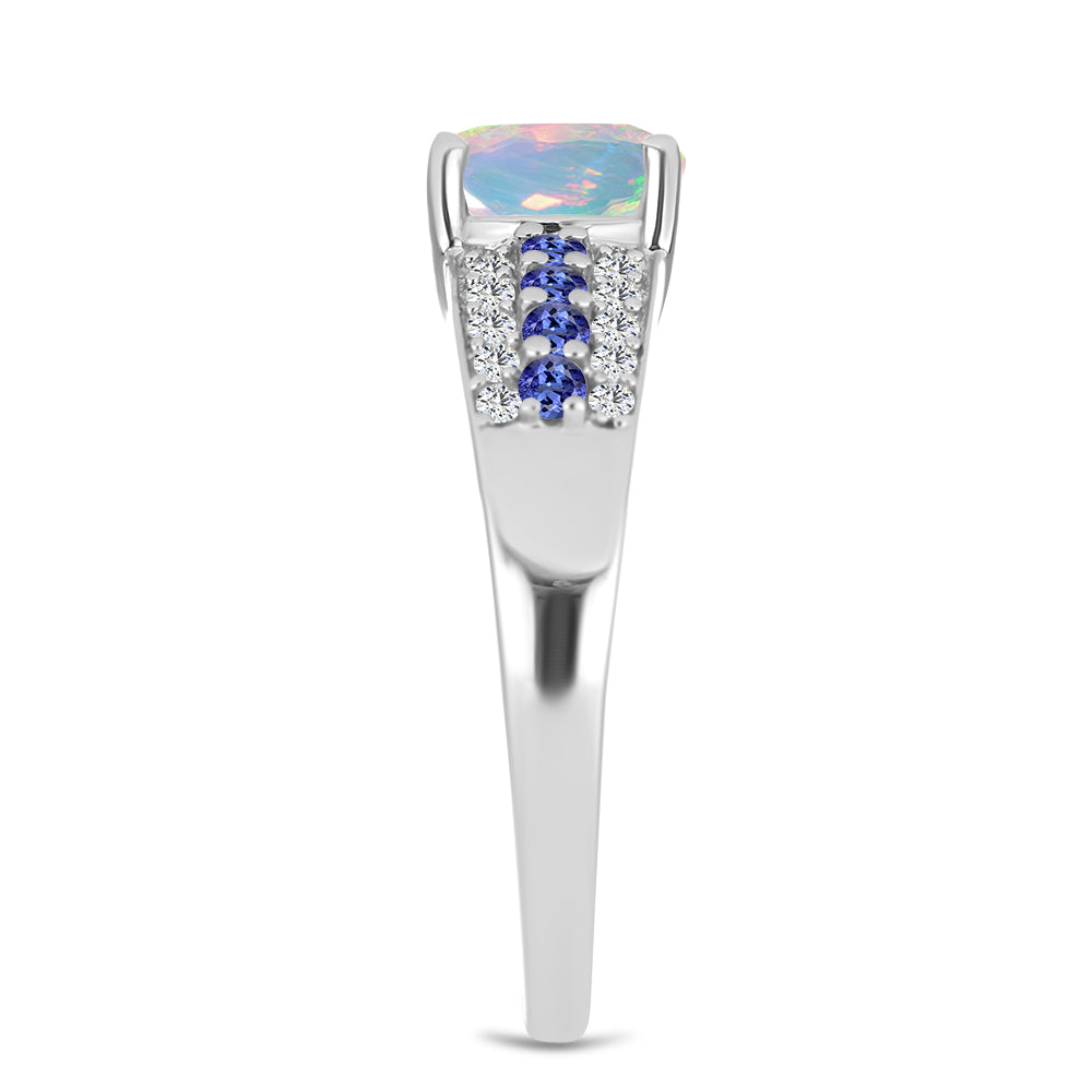 Silberring mit Tansanit und äthiopischem Opal aus Lega Dembi 4 