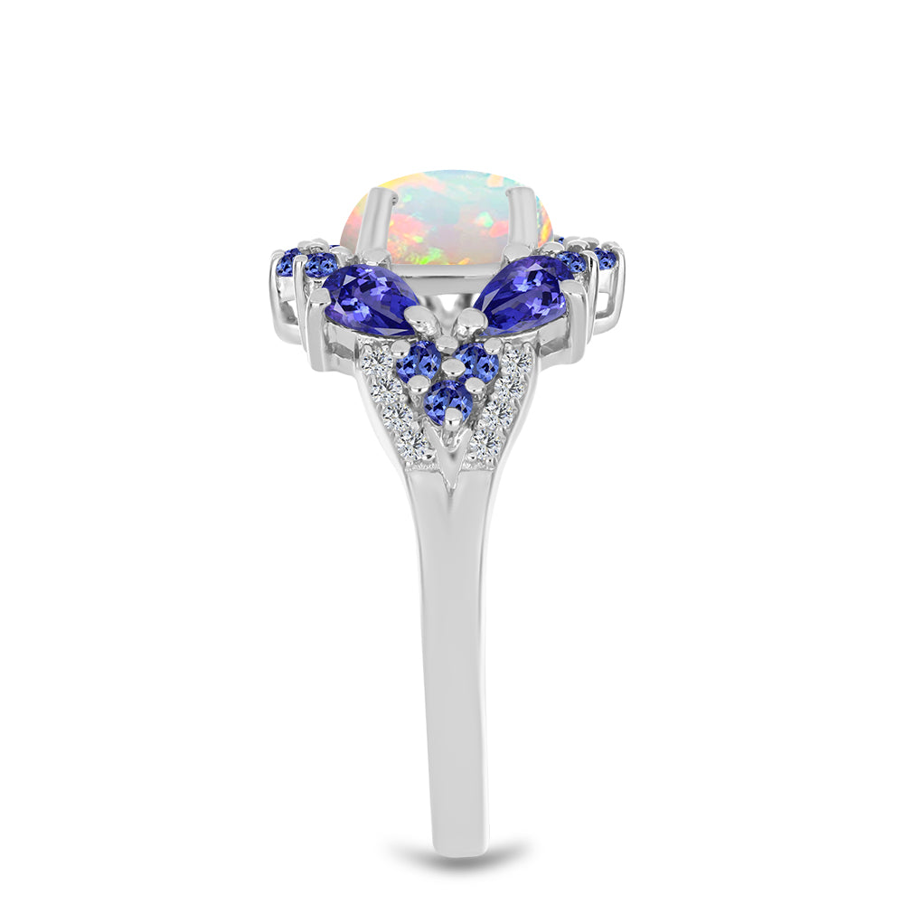 Silberring mit Tansanit und äthiopischem Opal aus Lega Dembi 4 