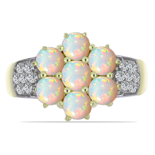 Goldplattierter Silberring mit äthiopischem Opal aus Lega Dembi und weißem Topas