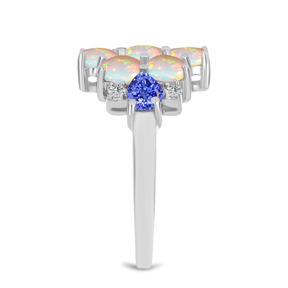 Silberring mit Tansanit und äthiopischem Opal aus Lega Dembi 4 