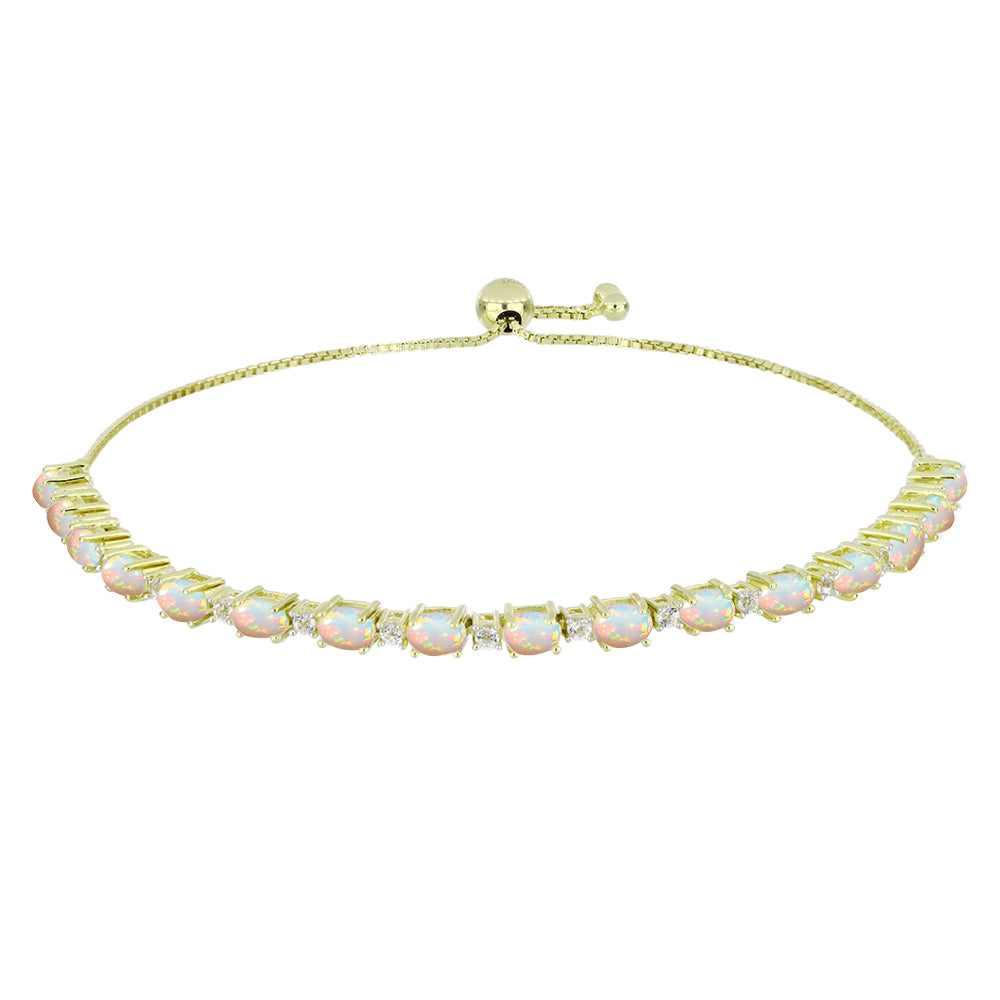 Goldplattiertes Silberarmband mit äthiopischem Opal aus Lega Dembi und weißem Topas