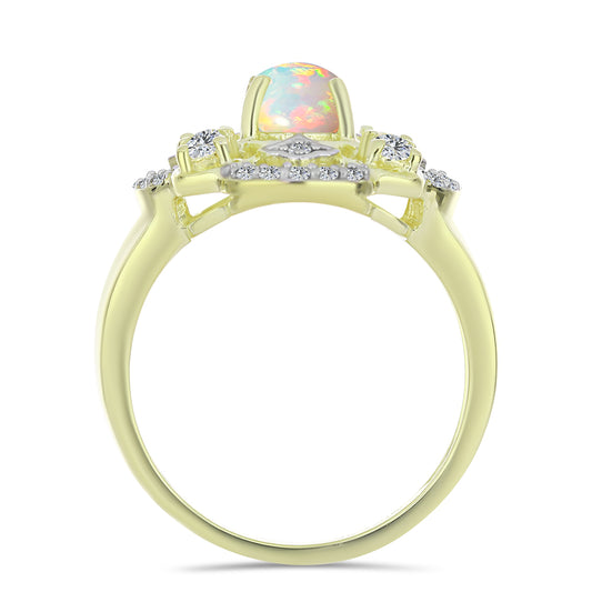 Goldplattierter Silberring mit äthiopischem Opal aus Lega Dembi und weißem Topas