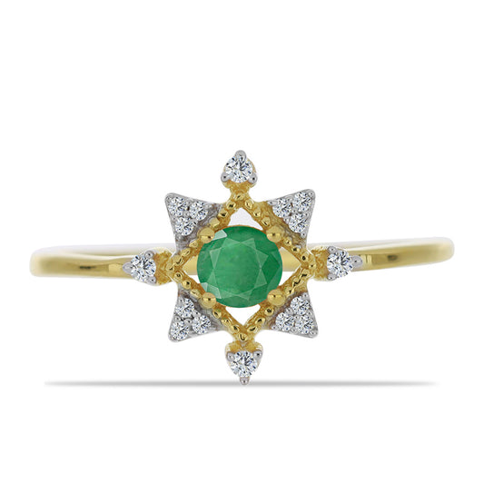 Goldplattierter Silberring mit brasilianischem Smaragd und weißem Zirkon