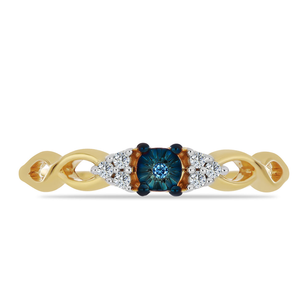 Goldplattierter Silberring mit blauem Diamant und weißem Zirkon 1 
