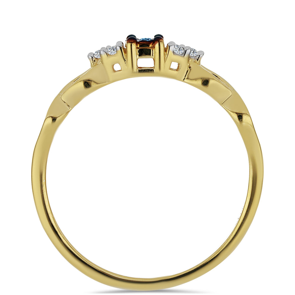 Goldplattierter Silberring mit blauem Diamant und weißem Zirkon 2 