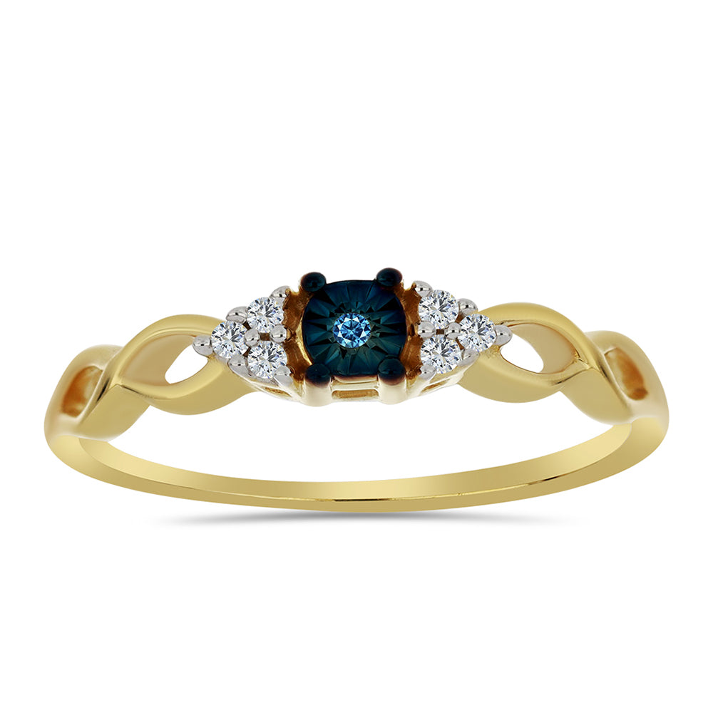 Goldplattierter Silberring mit blauem Diamant und weißem Zirkon 3 