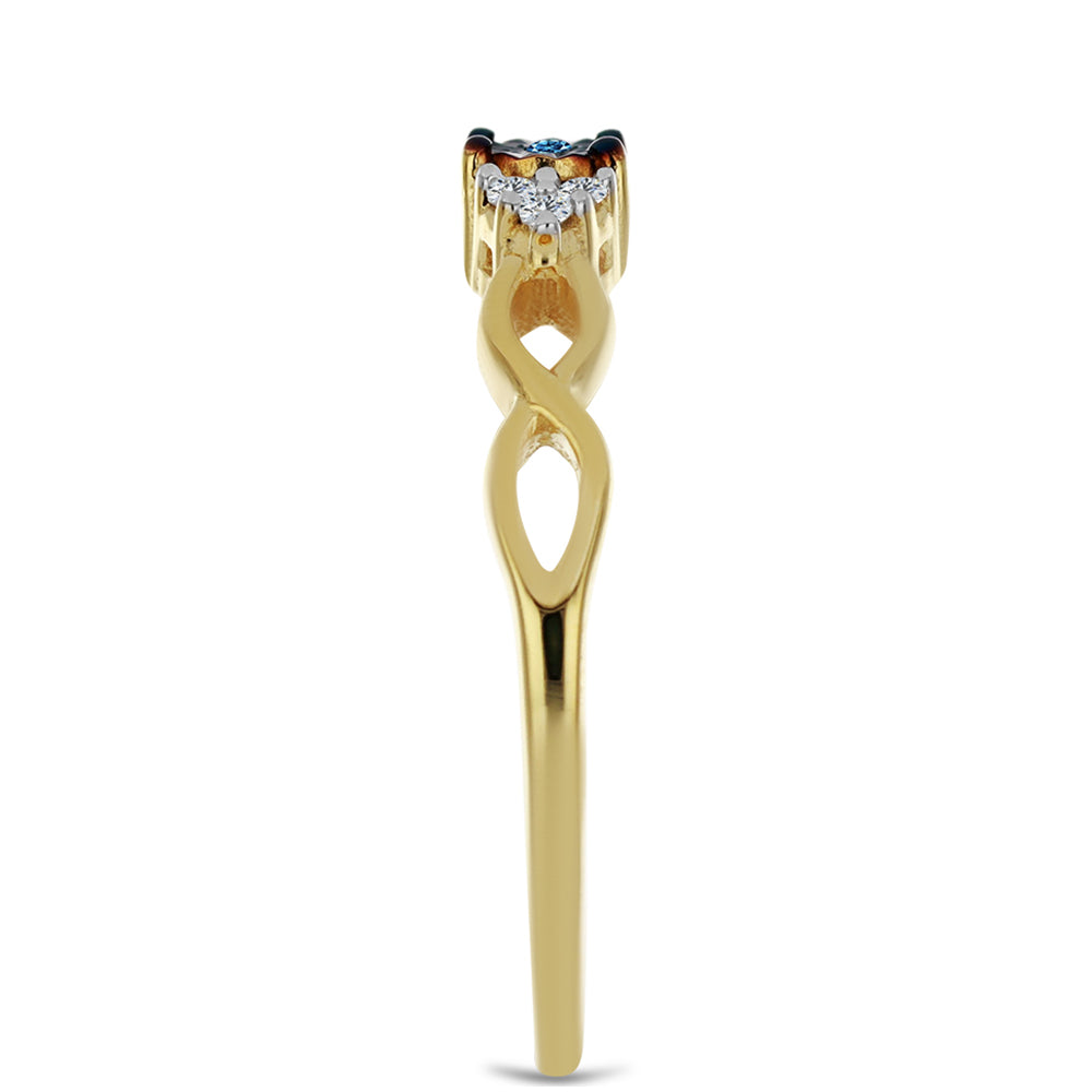 Goldplattierter Silberring mit blauem Diamant und weißem Zirkon 4 
