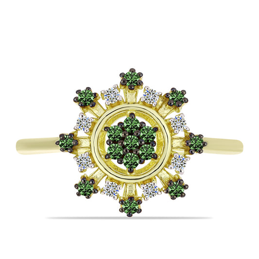 Goldplattierter Silberring mit grünem Diamant und weißem Diamant