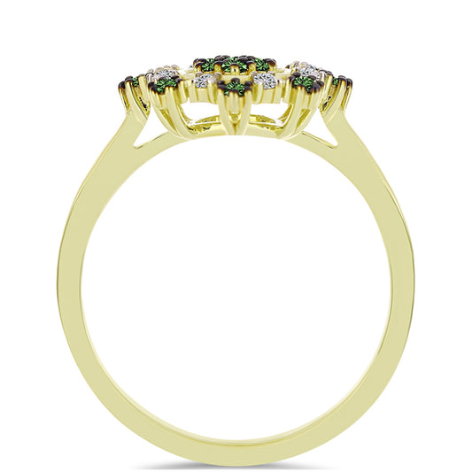 Goldplattierter Silberring mit grünem Diamant und weißem Diamant