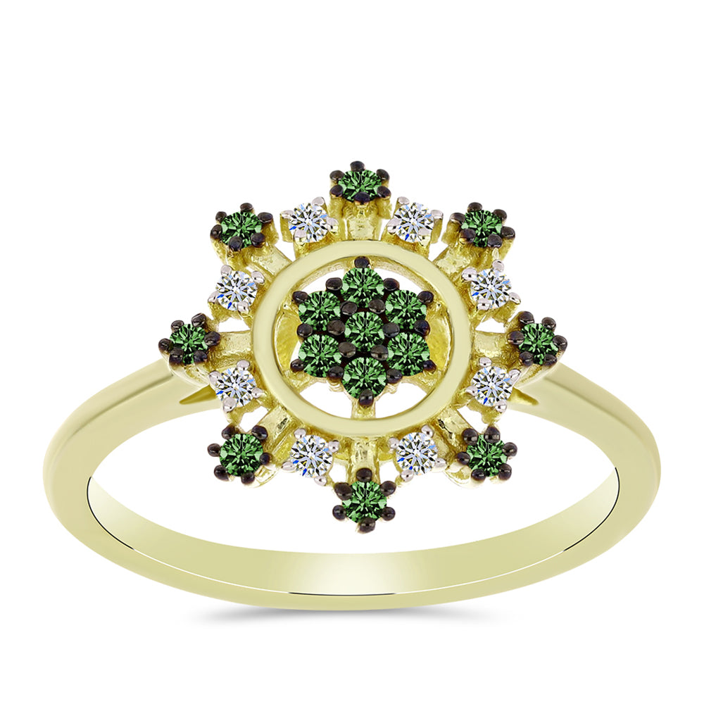 Goldplattierter Silberring mit grünem Diamant und weißem Diamant 3 