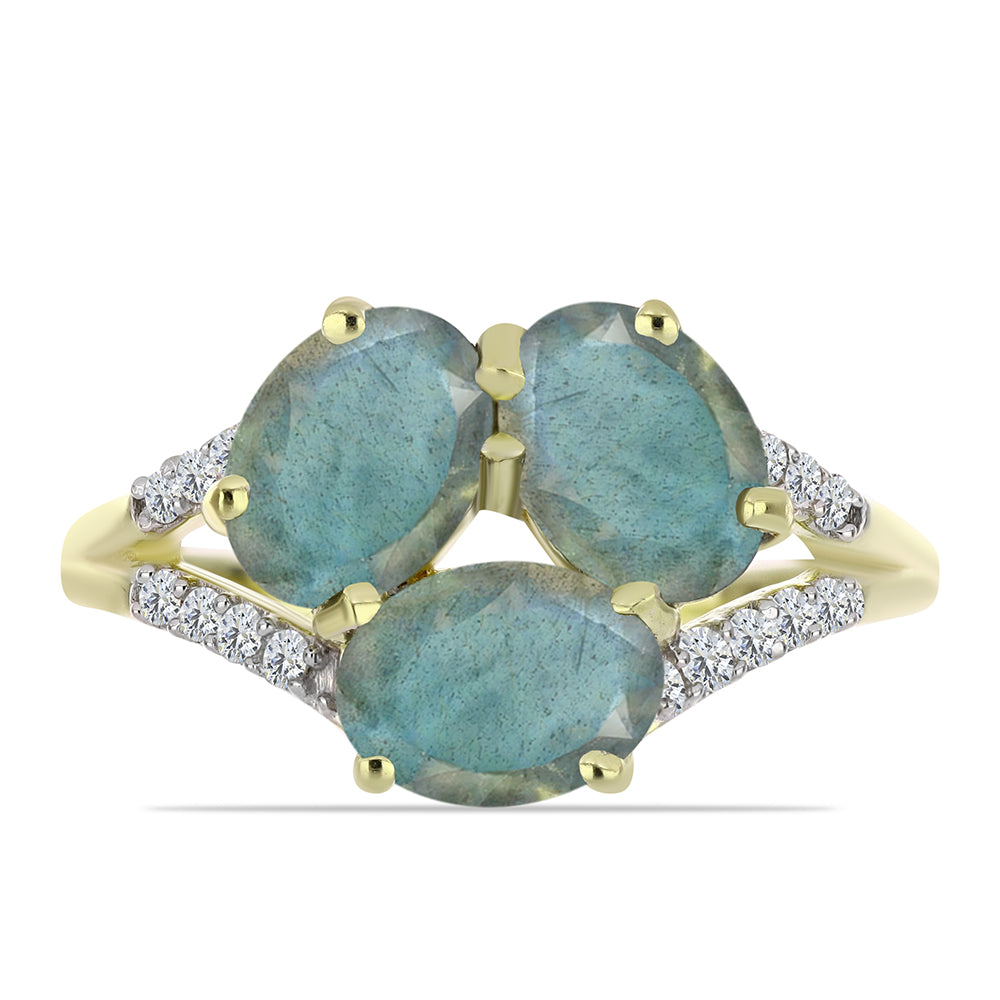 Goldplattierter Silberring mit Labradorit und weißem Topas 1 