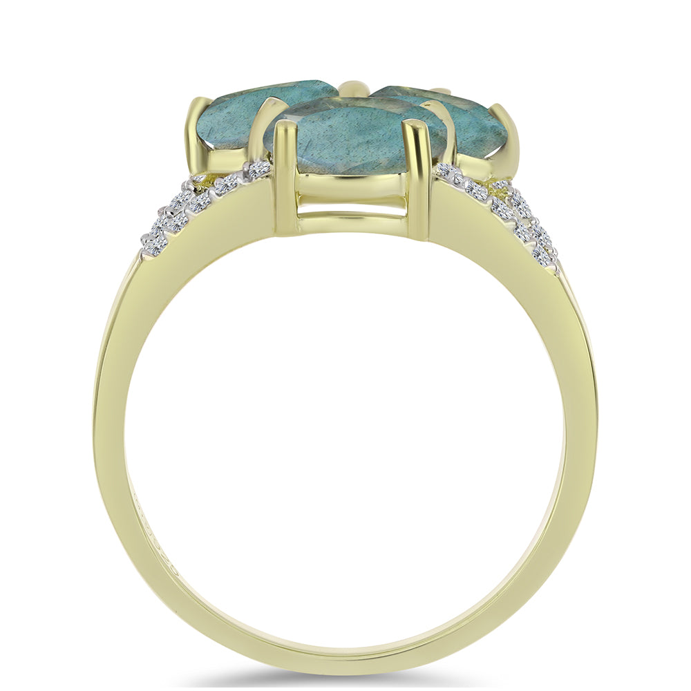 Goldplattierter Silberring mit Labradorit und weißem Topas 2 