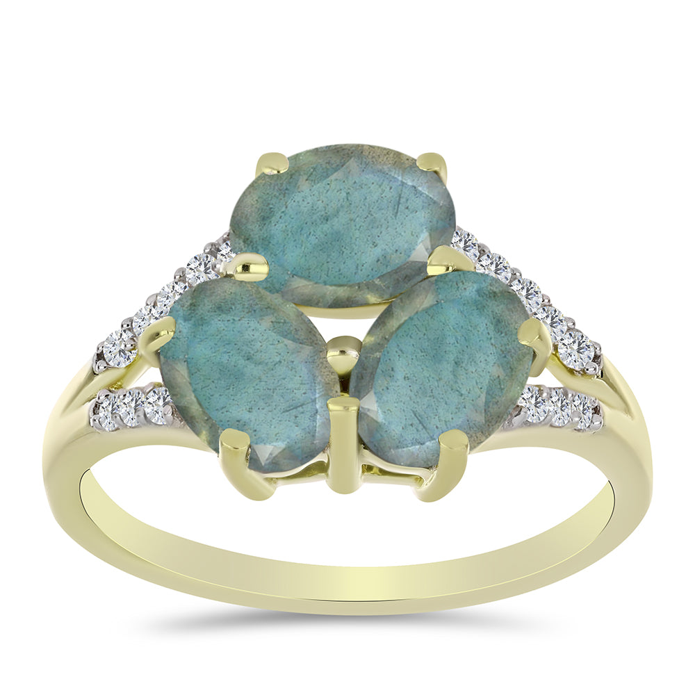 Goldplattierter Silberring mit Labradorit und weißem Topas