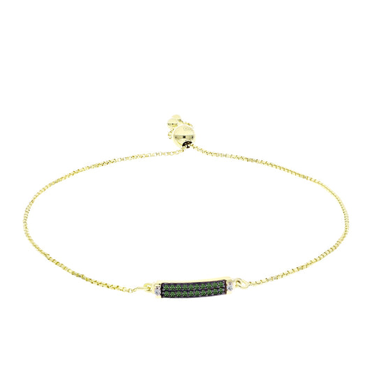 Goldplattiertes Silberarmband mit grünem Diamant und weißem Diamant