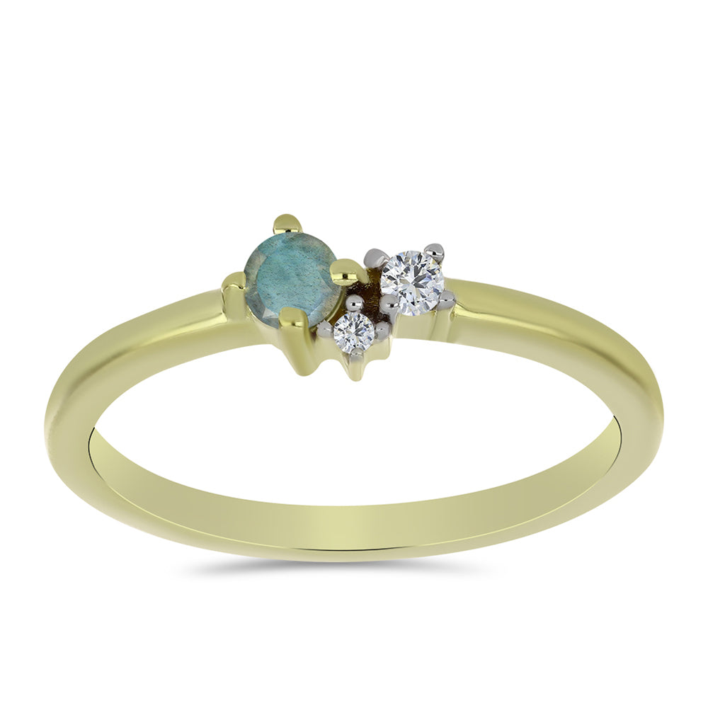 Goldplattierter Silberring mit Labradorit und weißem Topas 3 