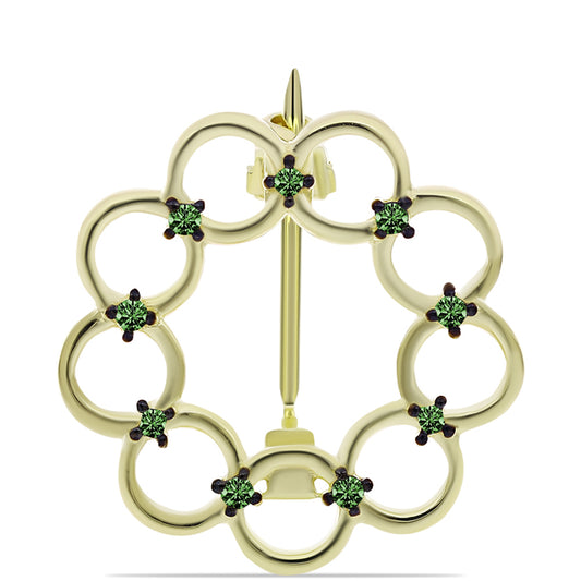 Goldplattierte Silberbrosche mit grünem Diamant