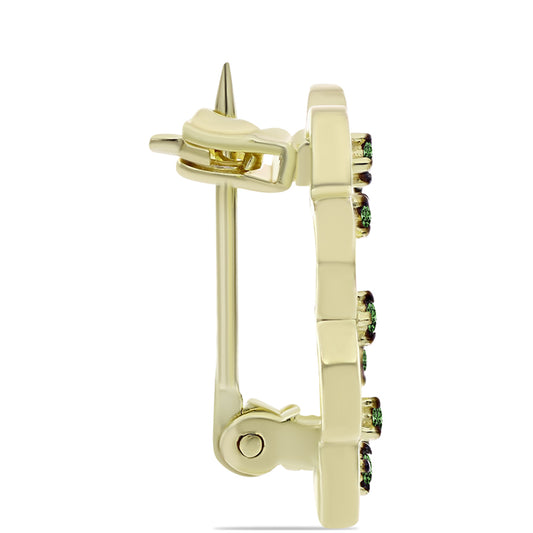 Goldplattierte Silberbrosche mit grünem Diamant