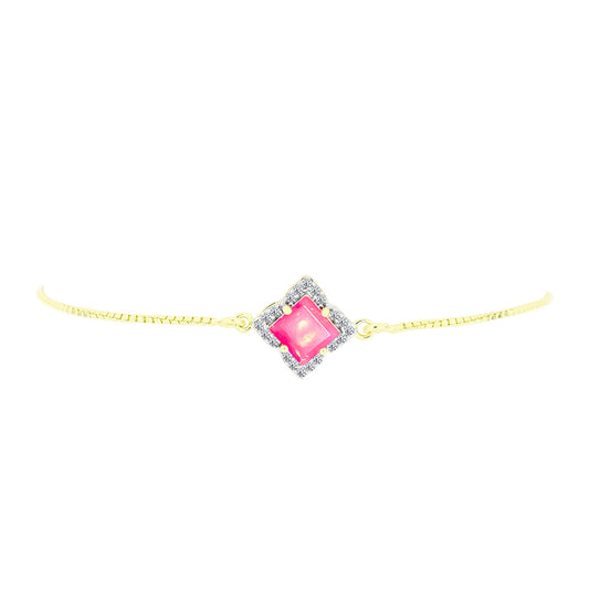 Goldplattiertes Silberarmband mit rosafarbenem äthiopischem Opal aus Lega Dembi und weißem Topas