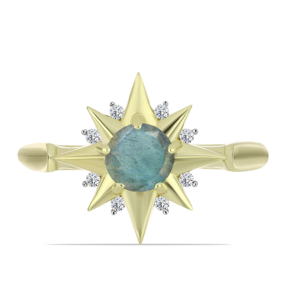 Goldplattierter Silberring mit Labradorit und weißem Topas
