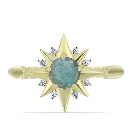 Goldplattierter Silberring mit Labradorit und weißem Topas