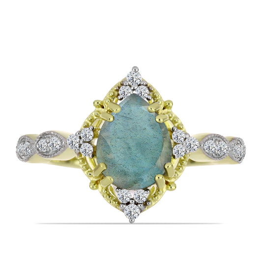 Goldplattierter Silberring mit Labradorit und weißem Topas