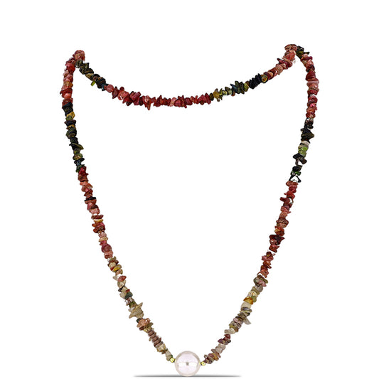 Goldplattierte Silberhalskette mit Chakra Turmalin und weißer Süßwasserperle