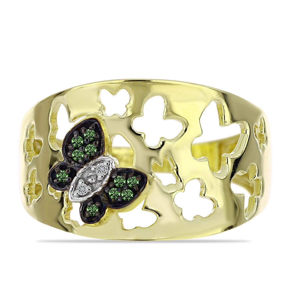 Goldplattierter Silberring mit grünem Diamant und weißem Diamant