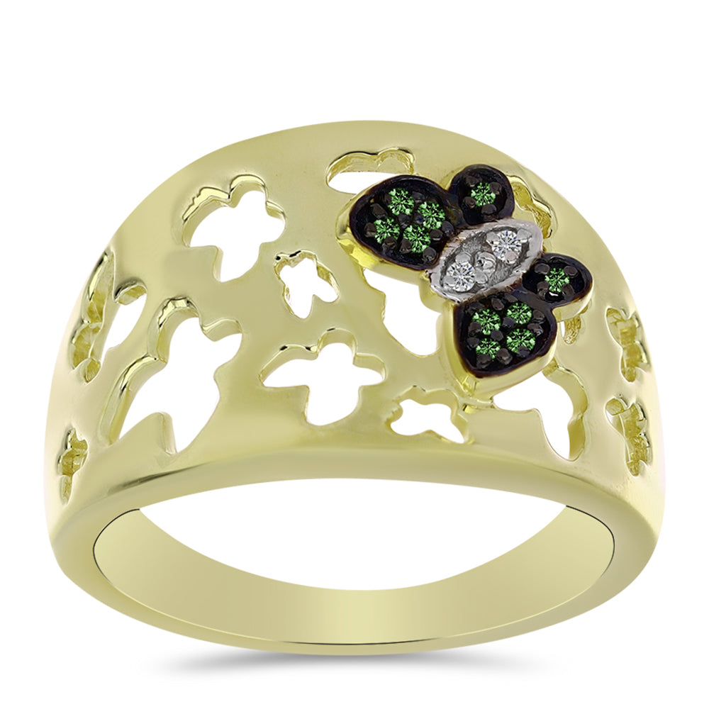 Goldplattierter Silberring mit grünem Diamant und weißem Diamant