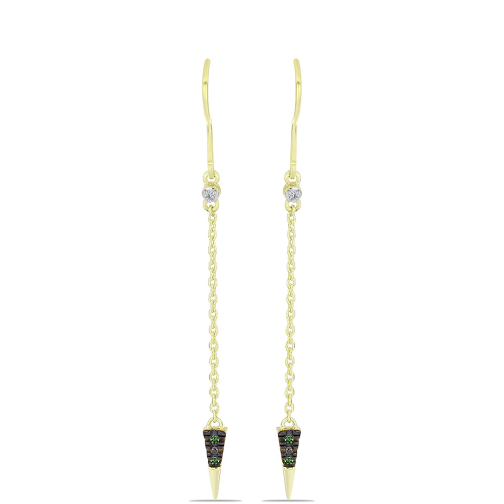 Goldplattierte Silberohrringe mit grünem Diamant und weißem Diamant 1 